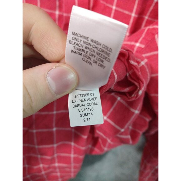 Banana Republic Shirt Mens XL Red Plaid Linen Blend Long Sleeve Button Down - Picture 9 of 10